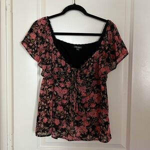 Wild Fable Black and Pink Floral Blouse